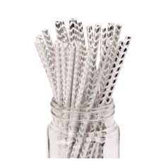 Paper Straws - Metallic Silver Chevron 25pack